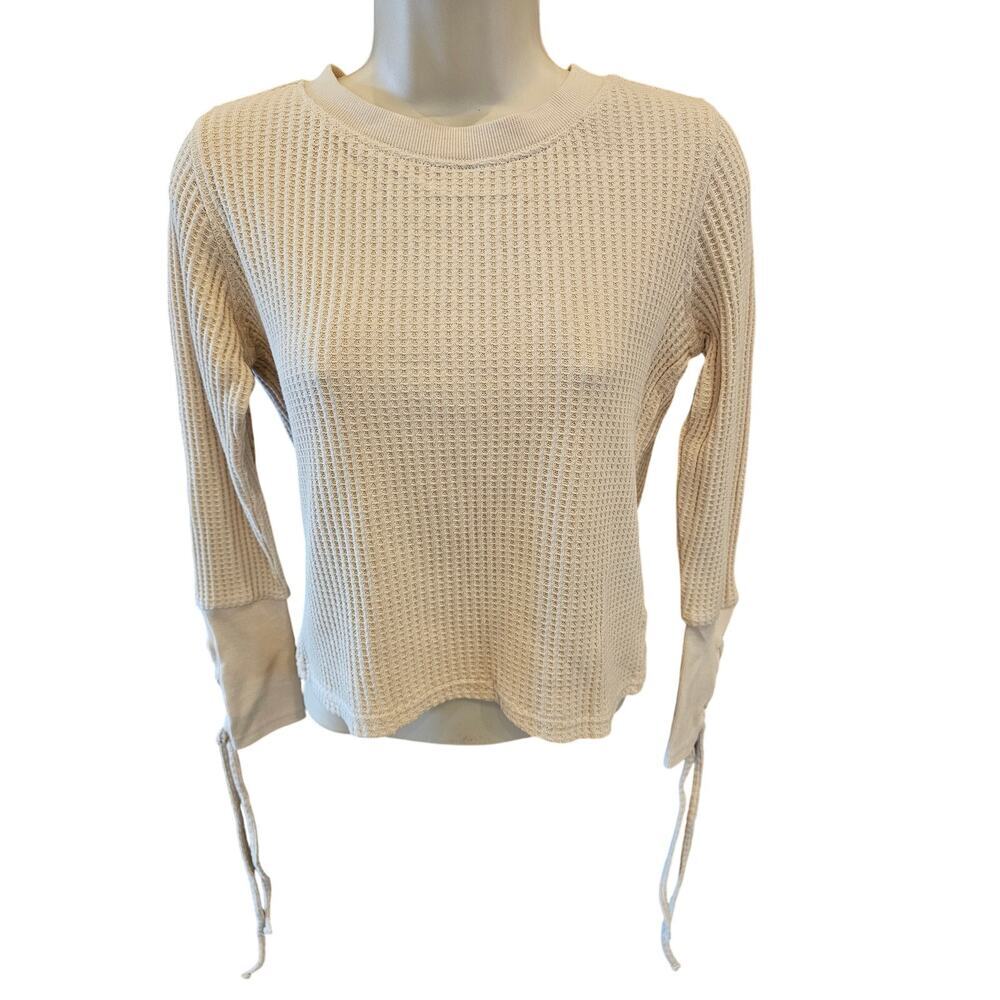 NWT forever 21 midi nude neutral long sleeve waffle knit thermal S juniors new ^